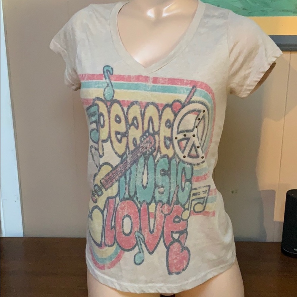 Graphic Tee “peace, music, love”